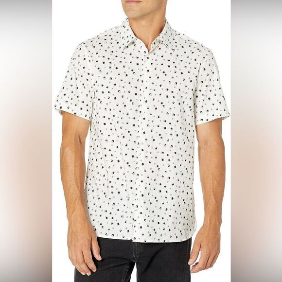 Perry Ellis Men's Slim Fit Confetti Print Stretch Button-Down Shirt 2XL - Picture 1 of 9